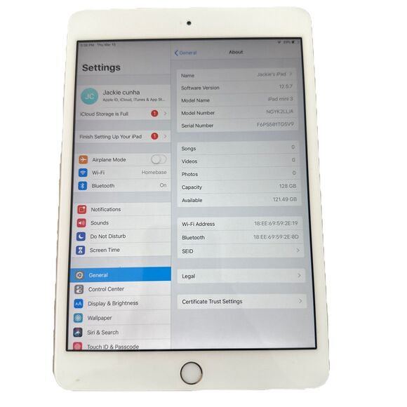 Apple iPad Mini 3 Wi-Fi (A1599) - Verizon 128GB Rose Gold & cord - Picture 2 of 4